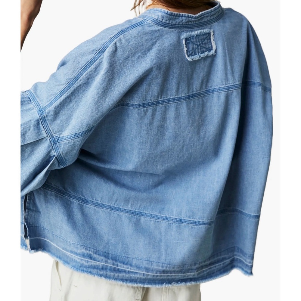 Free People Light Blue Denim Blouse - Picture 2 of 3